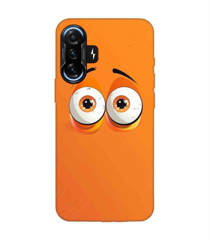 Poco F3 Gt (5G) cartoon eyes with exaggerated expressions orange background Custom Printed Back Cover Design