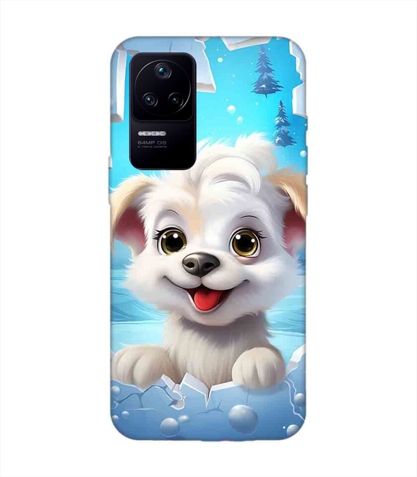 Poco F4 (5G) cartoon dog looking through hole wall with snow Custom Printed Back Cover Design