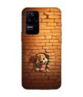 Poco F4 (5G) cartoon dog sticking out hole brick wall generative ai Custom Printed Back Cover Design