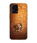 Poco F5 (5G) cartoon dog sticking out hole brick wall generative ai Custom Printed Back Cover Design