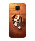 Poco M2 Pro cartoon dog looking out hole brick wall with light generative ai Custom Printed Back Cover Design