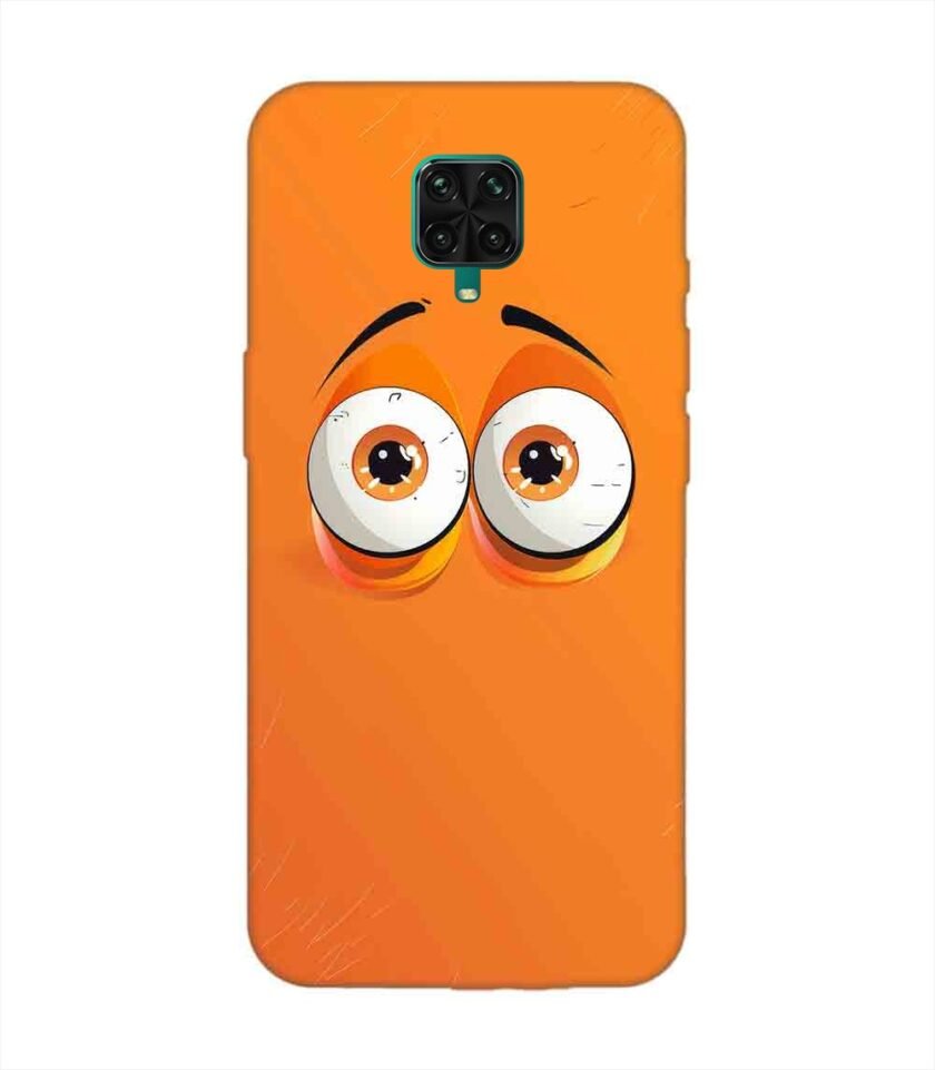 Poco M2 Pro cartoon eyes with exaggerated expressions orange background Custom Printed Back Cover Design