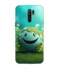 Poco M2 Reloaded cartoon earth with smiling face sits grass Custom Printed Back Cover Design