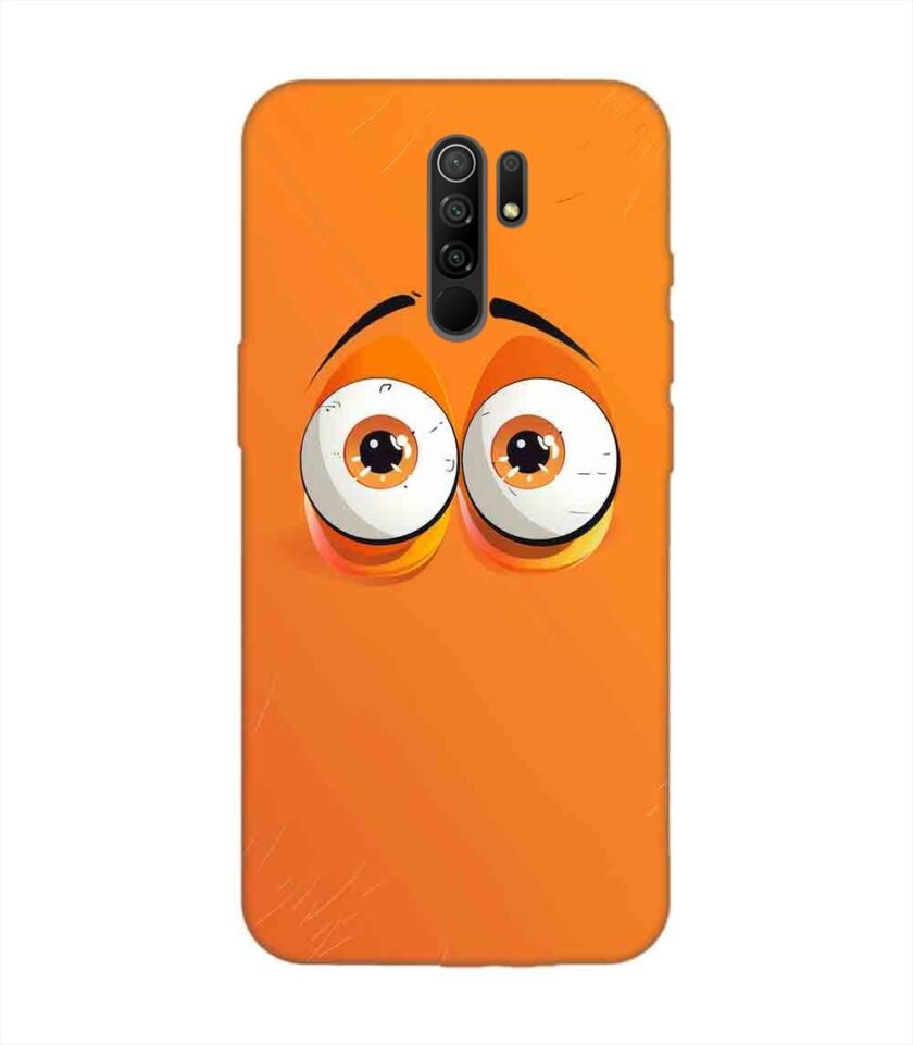 Poco M2 cartoon eyes with exaggerated expressions orange background Custom Printed Back Cover Design