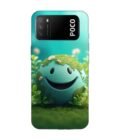 Poco M3 cartoon earth with smiling face sits grass Custom Printed Back Cover Design