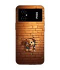 Poco M4 (5G) cartoon dog sticking out hole brick wall generative ai Custom Printed Back Cover Design