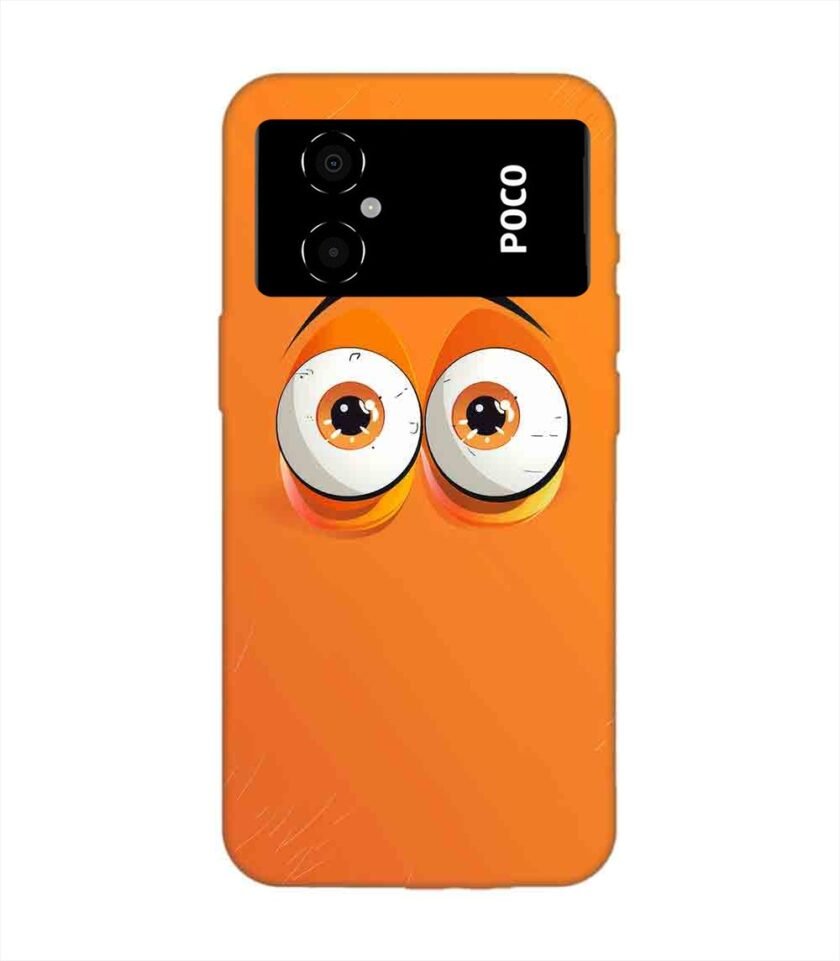 Poco M4 (5G) cartoon eyes with exaggerated expressions orange background Custom Printed Back Cover Design
