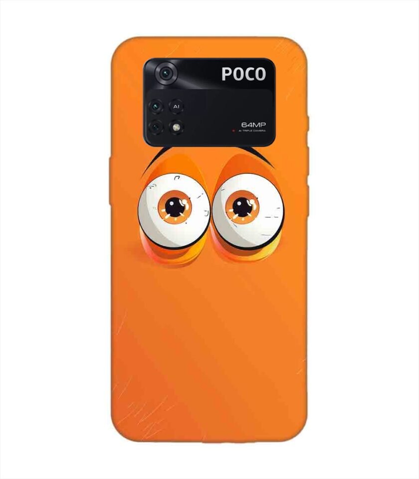 Poco M4 Pro (4G) cartoon eyes with exaggerated expressions orange background Custom Printed Back Cover Design