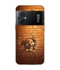 Poco M5 cartoon dog sticking out hole brick wall generative ai Custom Printed Back Cover Design