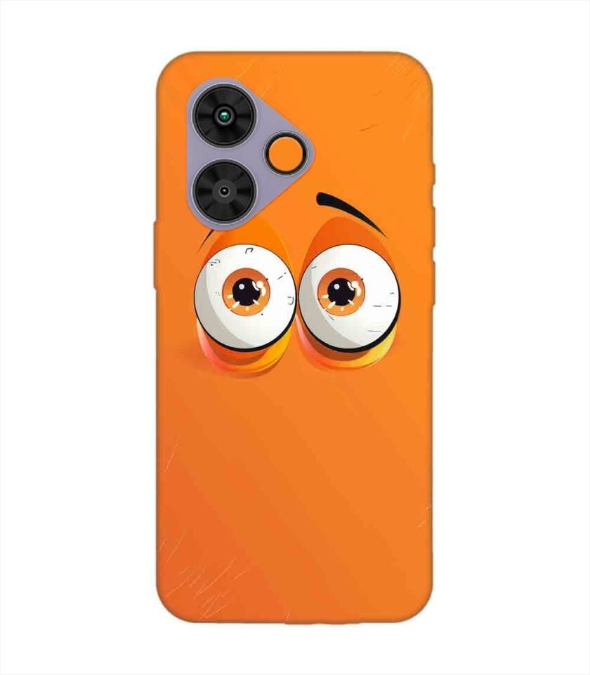 Poco M6 Plus (5G) cartoon eyes with exaggerated expressions orange background Custom Printed Back Cover Design
