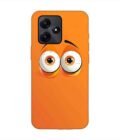 Poco M6 Pro (5G) cartoon eyes with exaggerated expressions orange background Custom Printed Back Cover Design