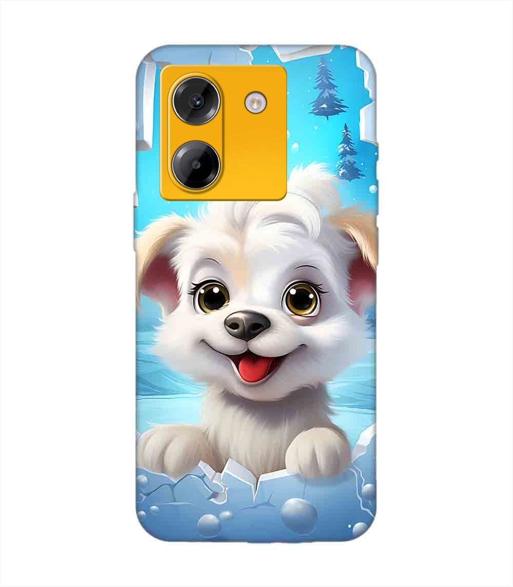Poco M7 Pro (5G) cartoon dog looking through hole wall with snow Custom Printed Back Cover Design