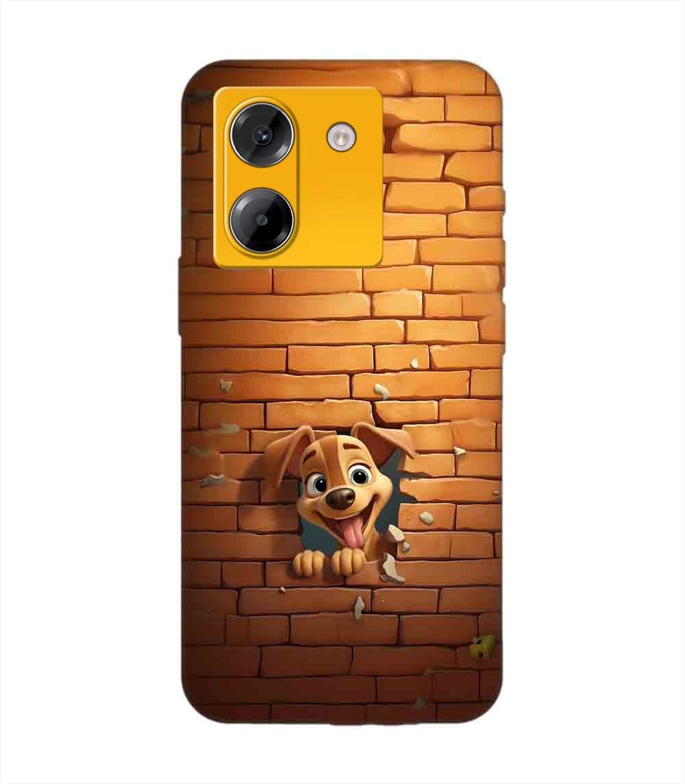 Poco M7 Pro (5G) cartoon dog sticking out hole brick wall generative ai Custom Printed Back Cover Design