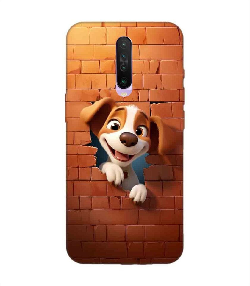 Poco X2 cartoon dog looking out hole brick wall with light generative ai Custom Printed Back Cover Design