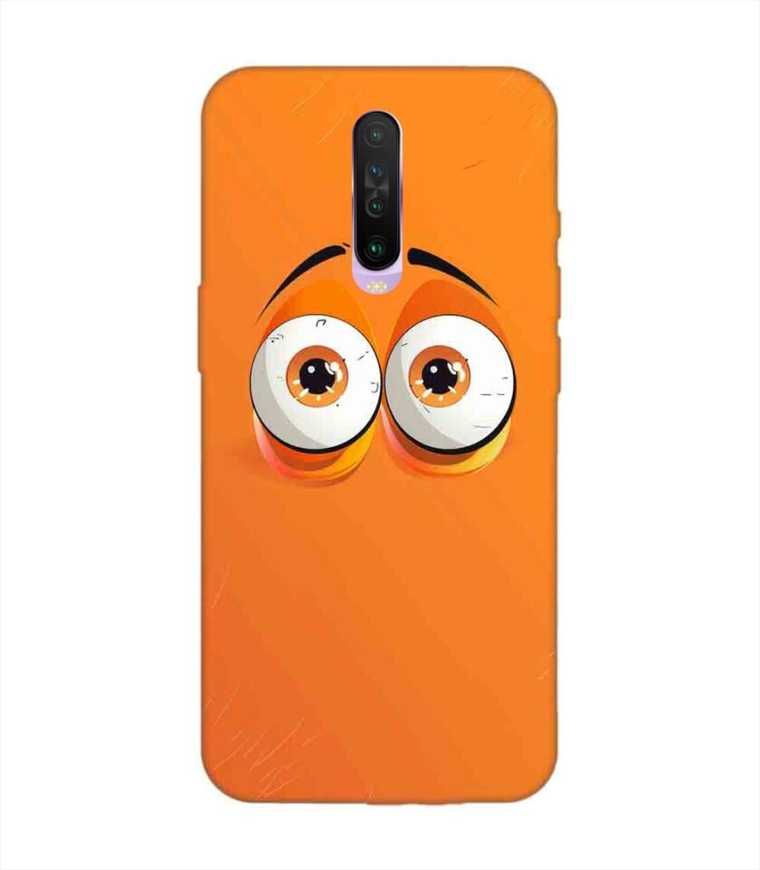 Poco X2 cartoon eyes with exaggerated expressions orange background Custom Printed Back Cover Design