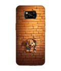 Poco X3 Pro cartoon dog sticking out hole brick wall generative ai Custom Printed Back Cover Design