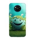 Poco X3 cartoon earth with smiling face sits grass Custom Printed Back Cover Design