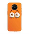 Poco X3 cartoon eyes with exaggerated expressions orange background Custom Printed Back Cover Design