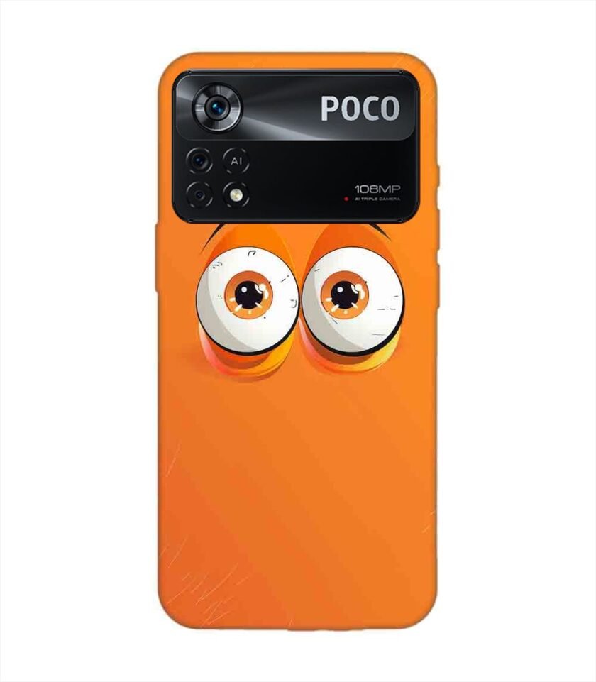 Poco X4 Pro (5G) cartoon eyes with exaggerated expressions orange background Custom Printed Back Cover Design