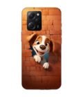 Poco X5 Pro (5G) cartoon dog looking out hole brick wall with light generative ai Custom Printed Back Cover Design
