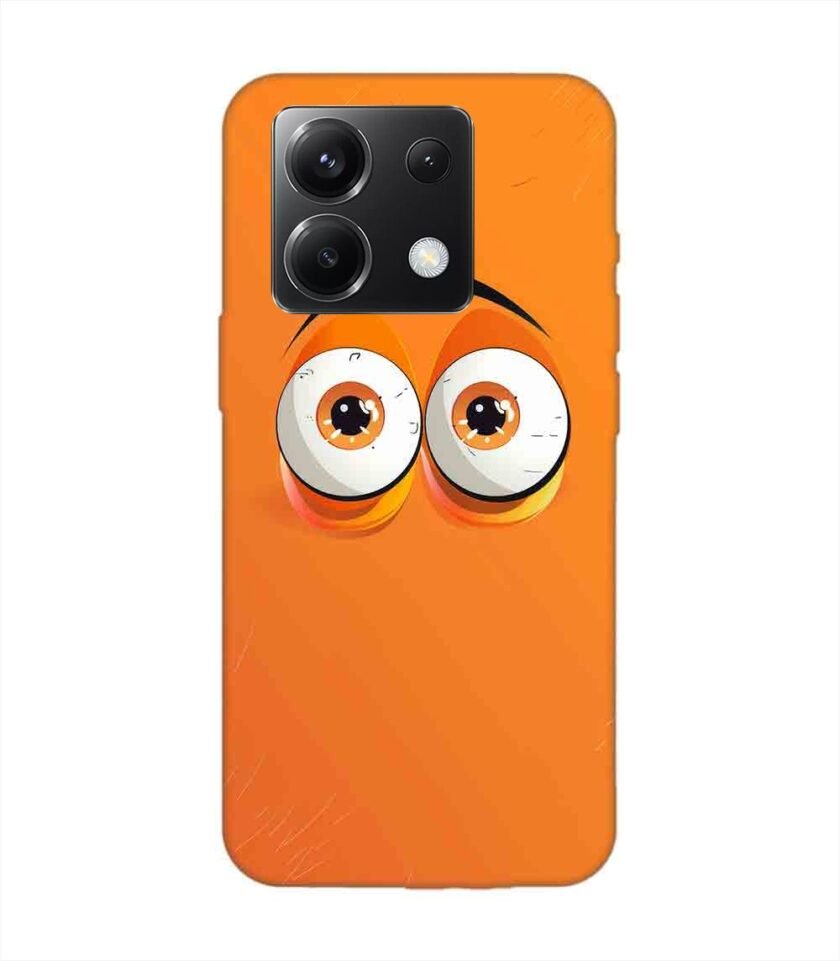 Poco X6 (5G) cartoon eyes with exaggerated expressions orange background Custom Printed Back Cover Design