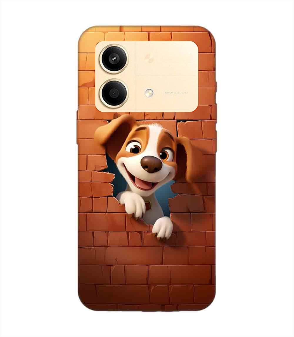 Poco X6 Neo (5G) cartoon dog looking out hole brick wall with light generative ai Custom Printed Back Cover Design