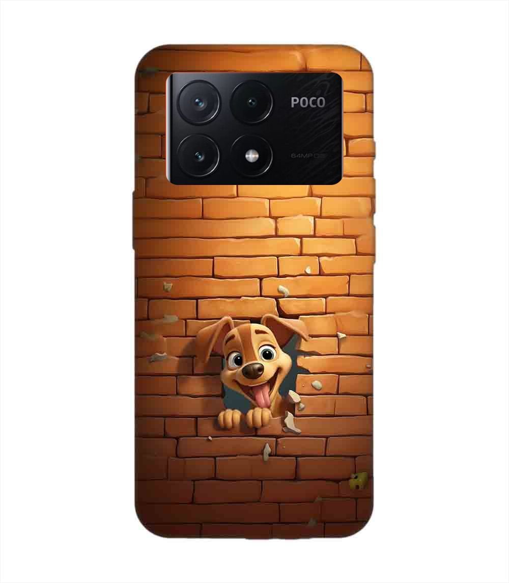Poco X6 Pro (5G) cartoon dog sticking out hole brick wall generative ai Custom Printed Back Cover Design