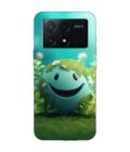 Poco X6 Pro (5G) cartoon earth with smiling face sits grass Custom Printed Back Cover Design