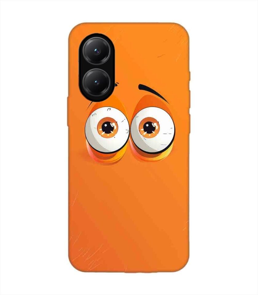 Poco X7 Pro (5G) cartoon eyes with exaggerated expressions orange background Custom Printed Back Cover Design