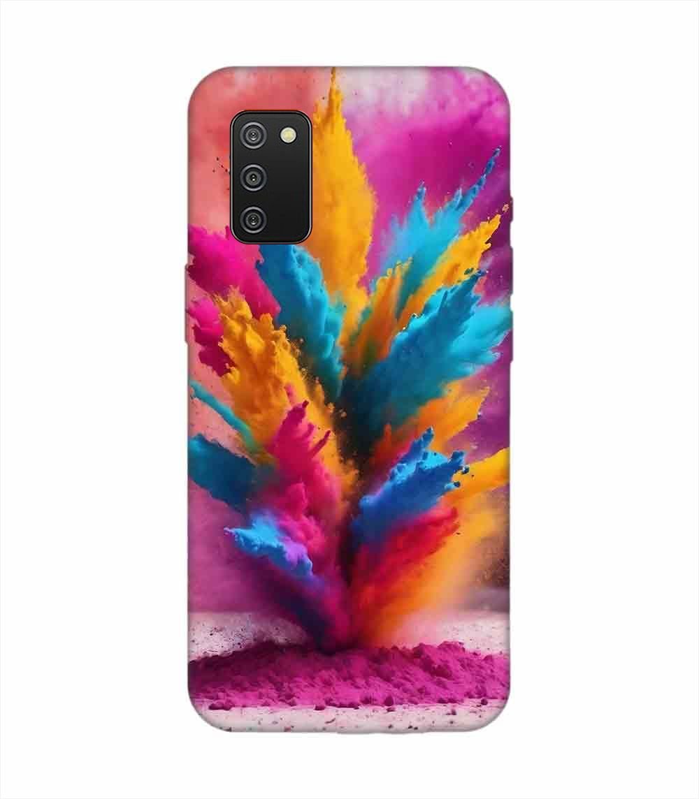 Samsung Galaxy A02S Happy Holi Color Splash Explosion Colored Powder Background Ai Generated Custom Printed Back Cover Design