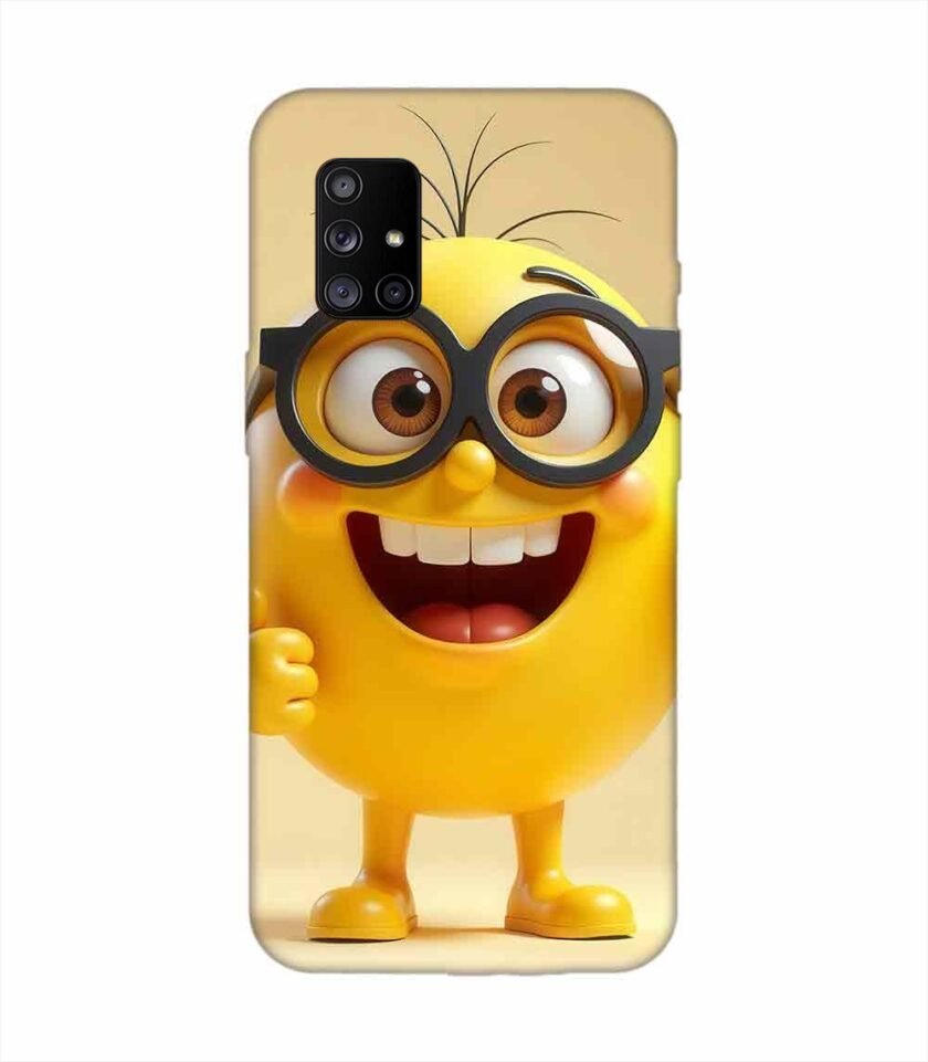 Samsung Galaxy A71 Happy Yellow Smiley Face Wearing Glasses Giving Thumbs Up Custom Printed Back Cover Design