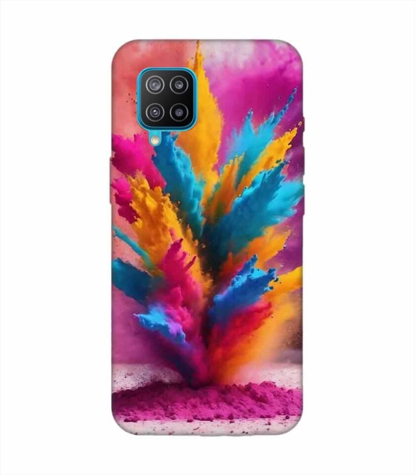Samsung Galaxy F12 Happy Holi Color Splash Explosion Colored Powder Background Ai Generated Custom Printed Back Cover Design