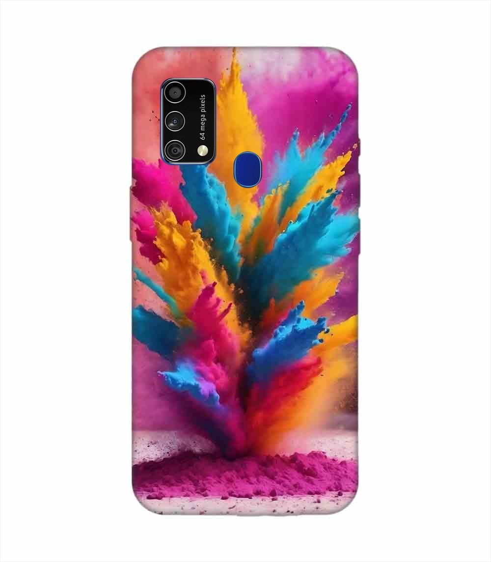Samsung Galaxy F41 Happy Holi Color Splash Explosion Colored Powder Background Ai Generated Custom Printed Back Cover Design