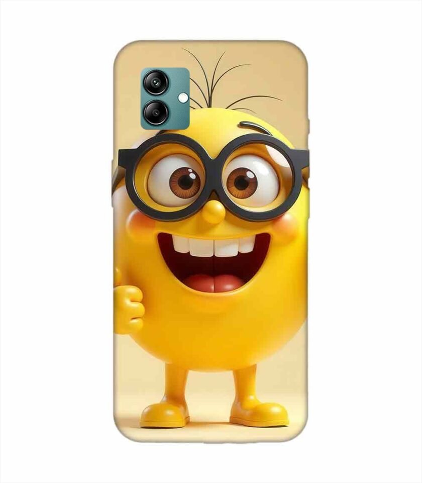 Samsung Galaxy M04 Happy Yellow Smiley Face Wearing Glasses Giving Thumbs Up Custom Printed Back Cover Design