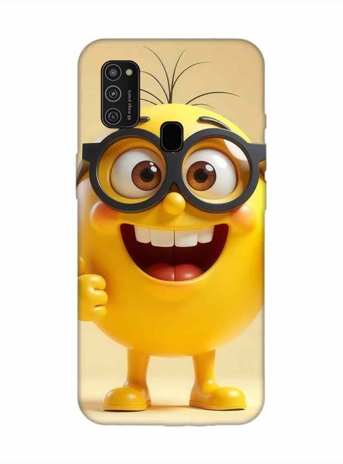 Samsung Galaxy M21 (4G) Happy Yellow Smiley Face Wearing Glasses Giving Thumbs Up Custom Printed Back Cover Design
