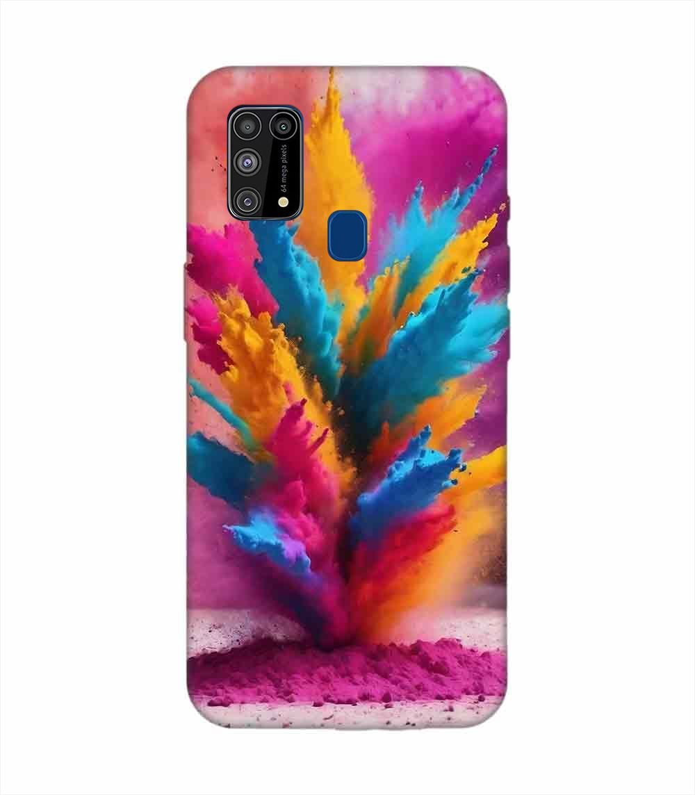 Samsung Galaxy M31 Happy Holi Color Splash Explosion Colored Powder Background Ai Generated Custom Printed Back Cover Design
