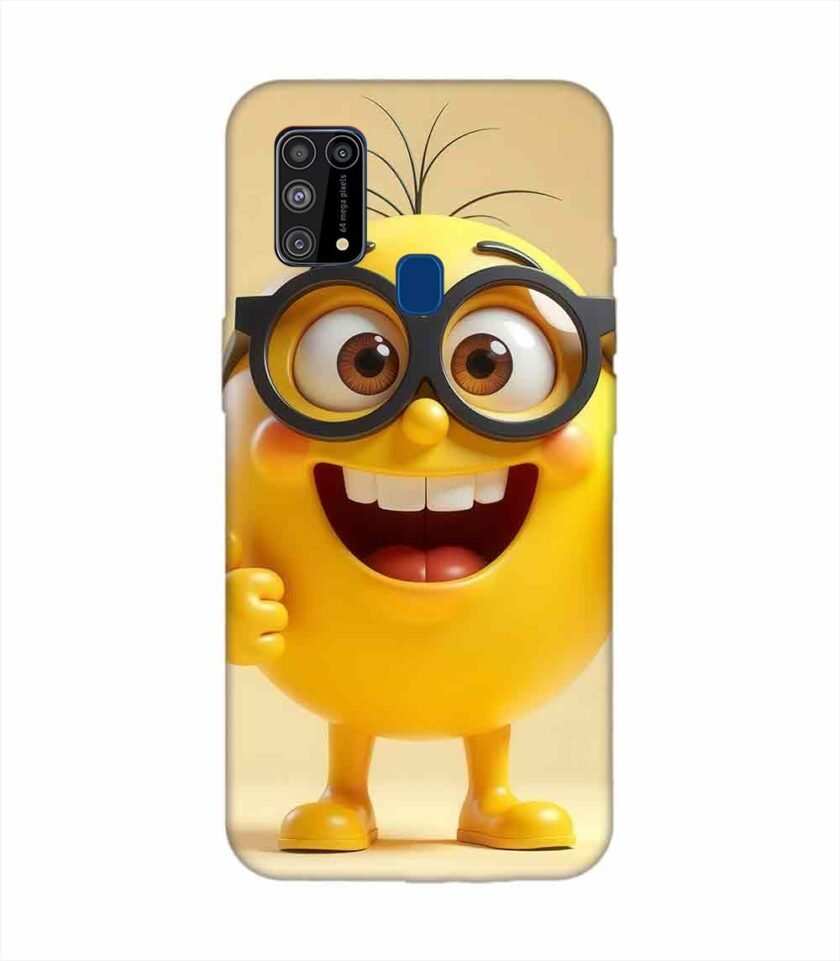 Samsung Galaxy M31 Happy Yellow Smiley Face Wearing Glasses Giving Thumbs Up Custom Printed Back Cover Design