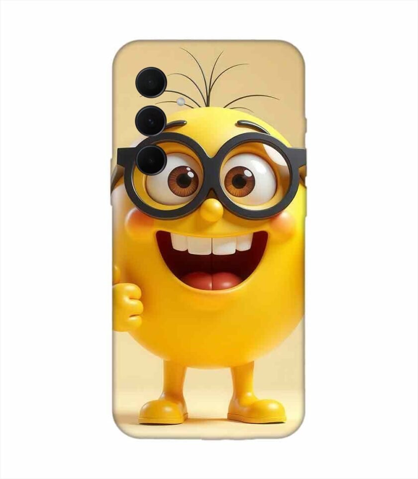 Samsung Galaxy M55 (5G) Happy Yellow Smiley Face Wearing Glasses Giving Thumbs Up Custom Printed Back Cover Design