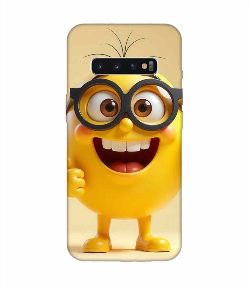 Samsung Galaxy S10 Happy Yellow Smiley Face Wearing Glasses Giving Thumbs Up Custom Printed Back Cover Design