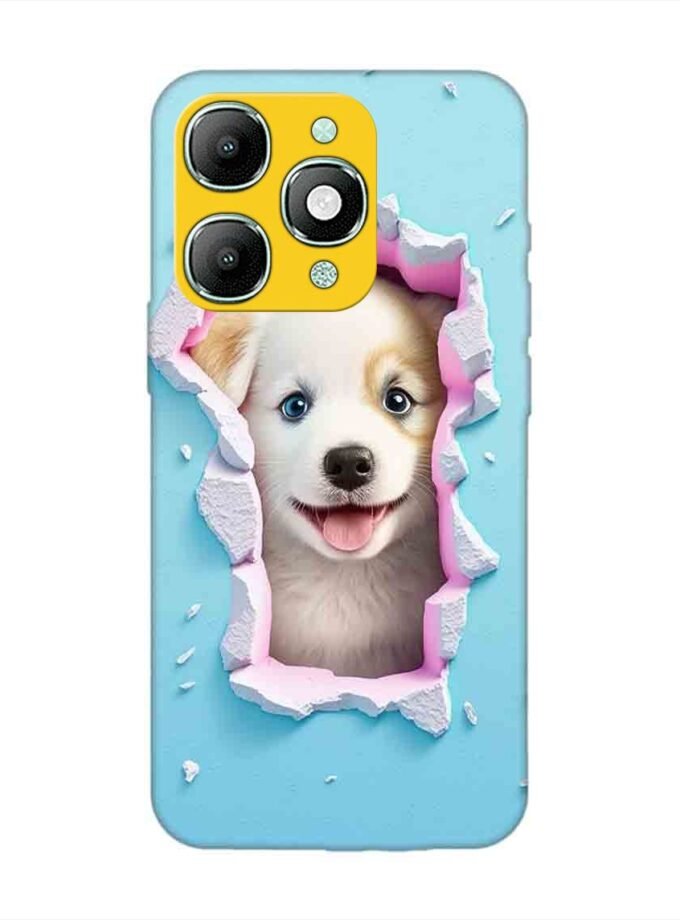 Custom Printed Case Cover for Itel A90 close up dog looking out hole wall