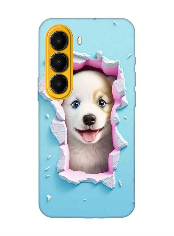 Custom Printed Case Cover for Itel A95 (5G) close up dog looking out hole wall