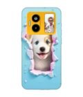 Custom Printed Case Cover for Lava Blaze Duo (5G) close up dog looking out hole wall