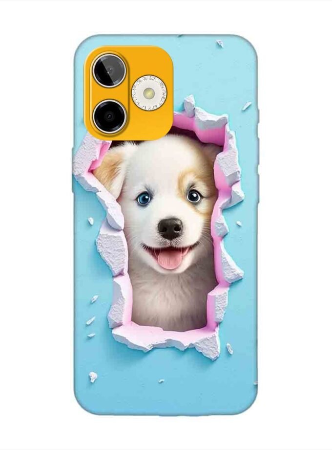 Custom Printed Case Cover for Lava Shark (5G) close up dog looking out hole wall