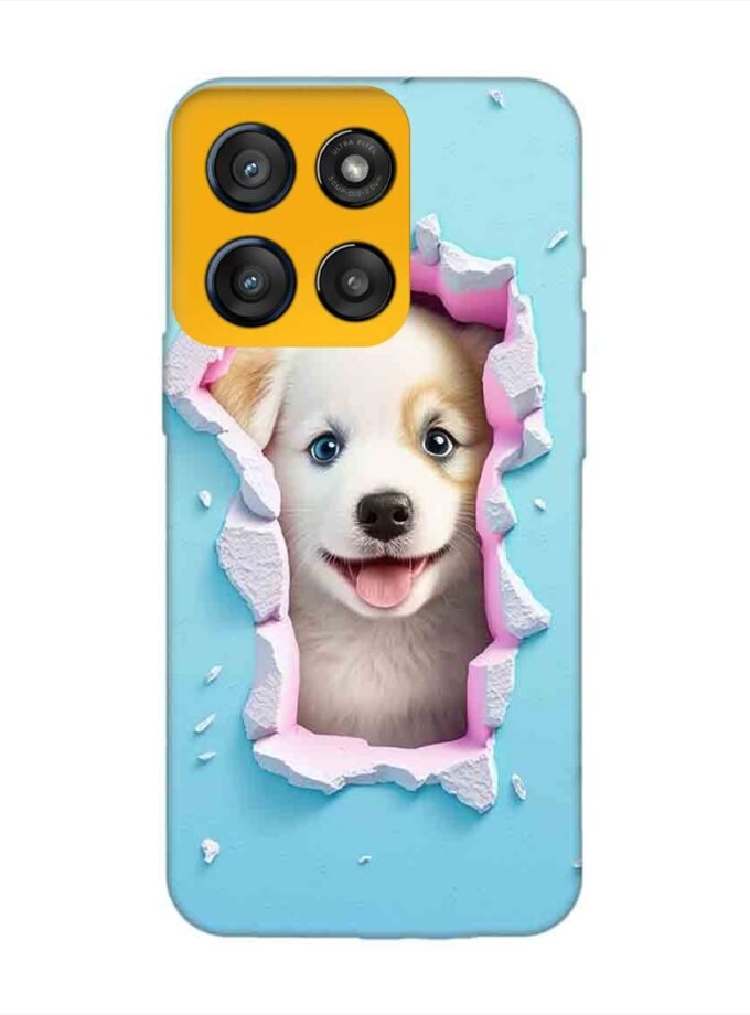 Custom Printed Case Cover for Motorola Moto Edge 60 Stylus close up dog looking out hole wall