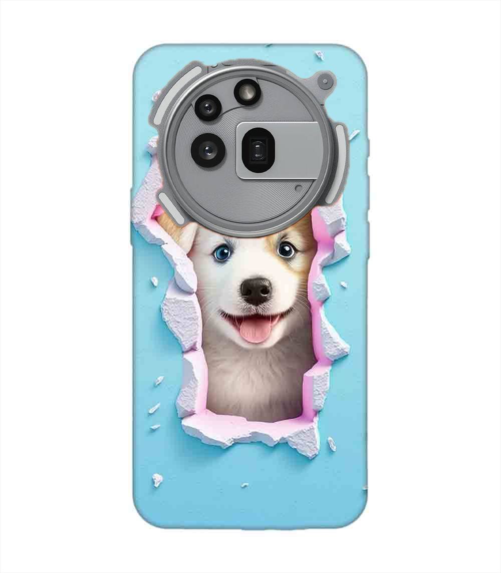 Custom Printed Case Cover for Nothing Phone 3A Pro close up dog looking out hole wall