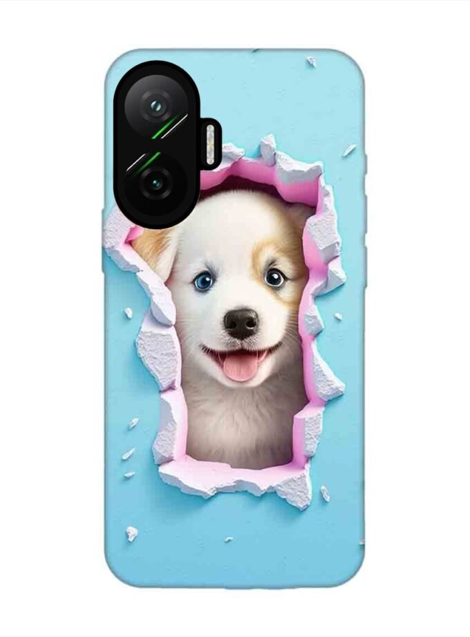 Custom Printed Case Cover for Poco F7 (5G) close up dog looking out hole wall