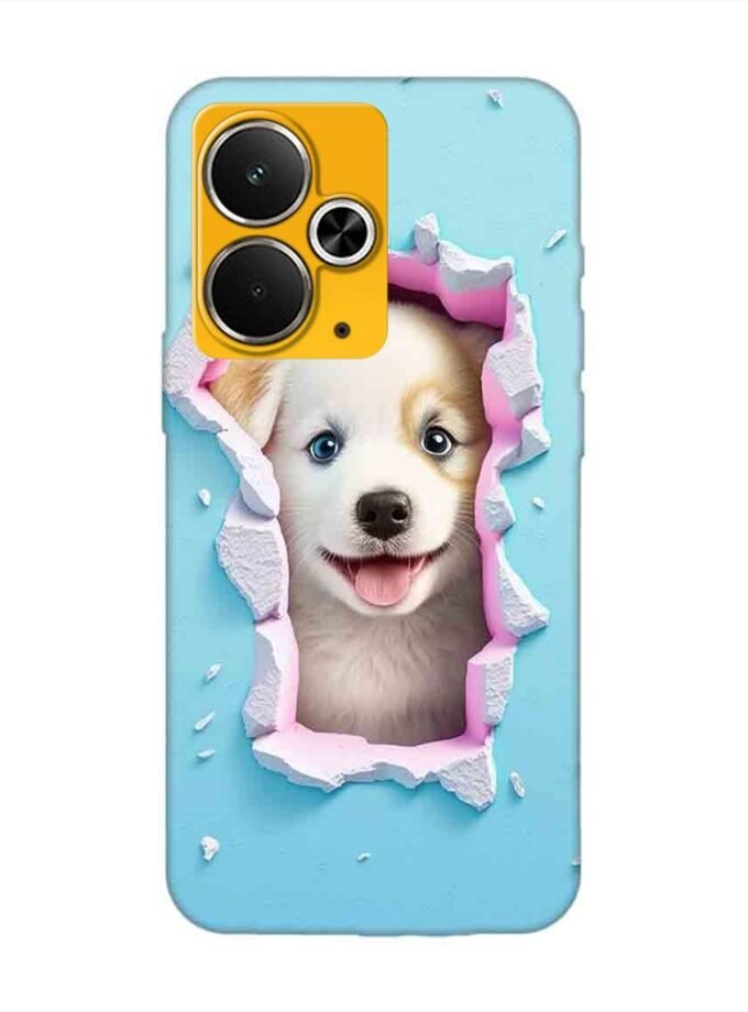 Custom Printed Case Cover for Realme 14T (5G) close up dog looking out hole wall