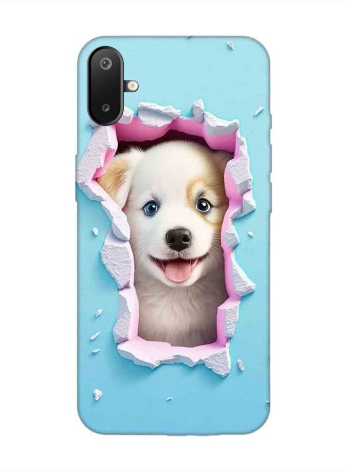 Custom Printed Case Cover for Samsung Galaxy F06 close up dog looking out hole wall
