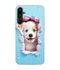 Custom Printed Case Cover for Samsung Galaxy F16 (5G) close up dog looking out hole wall