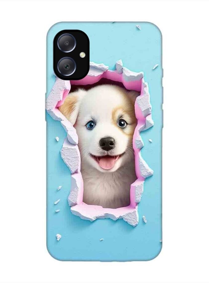 Custom Printed Case Cover for Samsung Galaxy M05 close up dog looking out hole wall